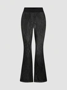 SHEIN Unity Quần ống loe ren trơn đơn giản mùa xuân/hè dành cho nữ - màu đen - Xem 1