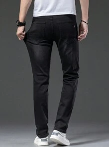 Men's Washed Slant Pocket Denim Jeans - Black - View 2