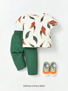 Cozy Pixies Baby Boy Leaf Print Tee & Pants