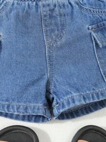 Baby Boy Casual Comfortable Utility Pocket Denim Shorts