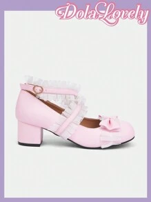 Dola Lovely Ladies Cute Girl Style Sweet Simple Bow Lace Lace Round Toe High Heel Comfortable Fashion Shoes, Graduation Heel, Prom Heels For Summer Spring Shoes Spring Break Easter