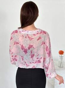 FRIFUL Designer Fashionable Floral-V Neck-Crossover Long Sleeve Shirt - Beige - View 5