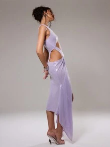 MUSERA Sequin Cut Out Wrap Maxi Dress Beach Ibiza Fits Spring Summer Elegant Vacation Sexy Romantic 90's Sundress Beach Sun Dress Wedding Guest Occasion - Mauve Purple - View 3