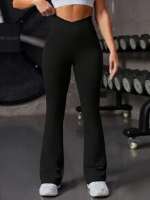 Easithlete 女士無縫純色擴口運動褲 - 黑色 - 查看 4