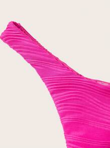 SHEIN Swim Ladies Solid Texture Simple Fashion Bikini G-String Bikini Bottoms For Summer - Hot Pink - View 5