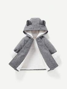 Cozy Pixies 嬰兒女孩雙排扣3d耳朵設計連帽保暖外套 - 淺灰色 - 查看 4