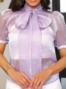 SHEIN Lady 女式上衣、夏季上衣、加大码上衣、短款女式上衣、图案衬衫、美国服装、高个子女式夏季套装、节日服装、夏季服装、狂欢节服装、长款女式连衣裙、婚宴礼服、夏季女式连衣裙 - 紫色 - 查看 4