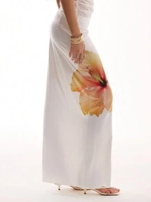 MUSERA 碎花低腰长裙，伊比沙岛风格，适合夏季波西米亚风优雅度假风 - 彩色 - 查看 5