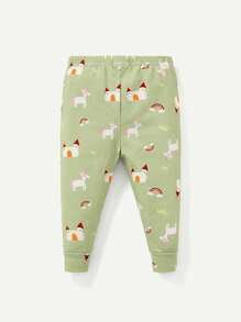 Cozy Pixies Baby Girl Snug Fit Pajama Set With Cartoon Pattern, Long Sleeve Round Neck Top And Long Pants Matching Sets - Green - View 2