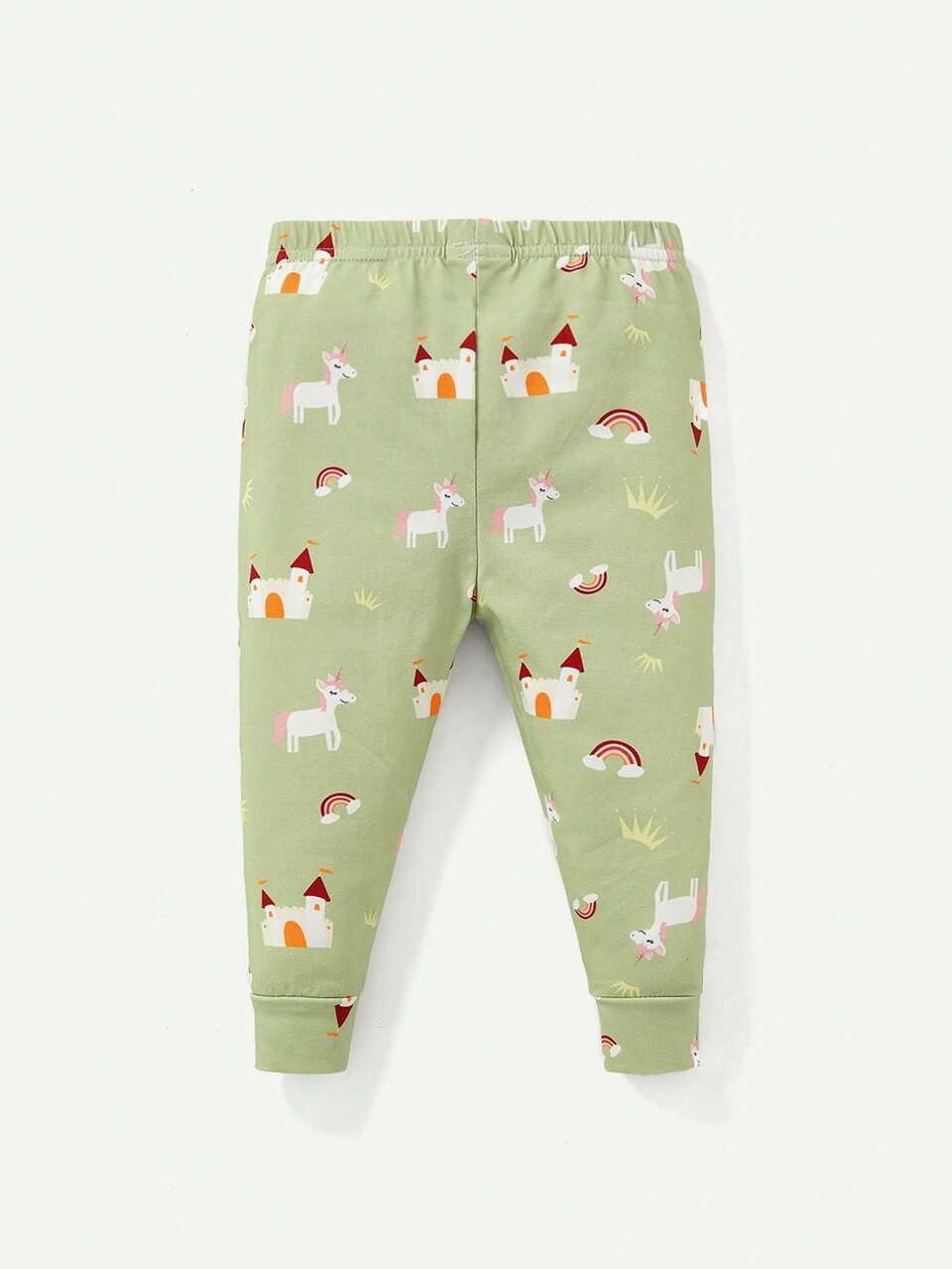 Baby Girl Snug Fit Pajama Set With Cartoon Pattern, Long Sleeve Round Neck Top And Long Pants Matching Sets