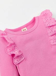 Cozy Pixies Baby Girl Schiffy Ruffle Trim Ribbed Knit Tee & Leggings - Pink - View 4