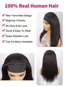 Bone Straight Headband Wigs Human Hair Affordable Wear To Go Real Human Hair Wig With Head Band Full Machine Made For Woman Natural Black Color - SNatural - View 3