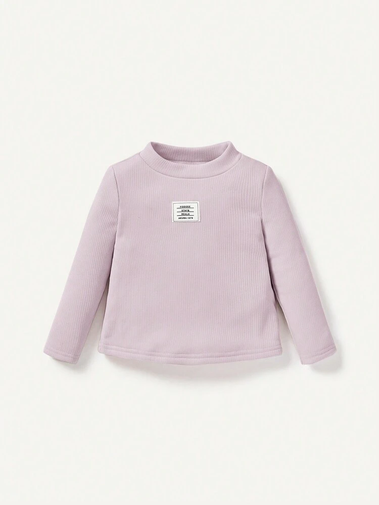 Baby Girl 2pcs Letter Graphic Mock Neck Tee