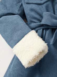 Cozy Pixies 女嬰毛絨領長袖高腰連身裙帶帽子,學院風,2 件/套