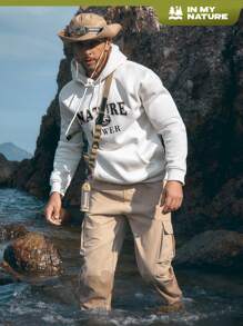 In My Nature Nam Đồ họa Chữ cái Dây rút Hoodie - trắng - Xem 1