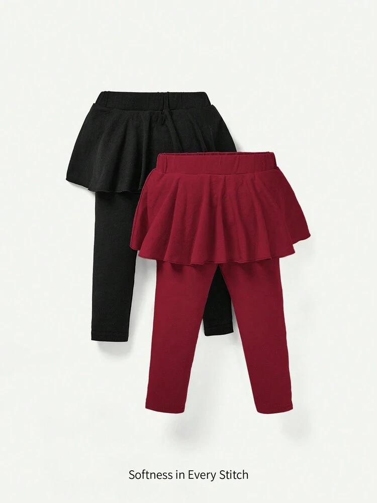 Baby Girls' Ruffled Solid Color Footed Pants Two-Piece Set