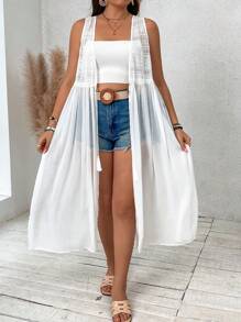 SHEIN VCAY Top sin mangas con encajes de talla grande para vacaciones y tiempo libre