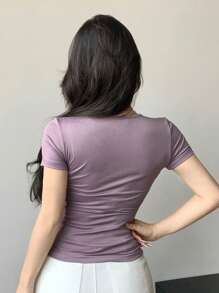 DAZY 半襟圆领修身短袖女式 T 恤夏季