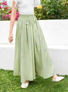 SHEIN Tween Girl Loose Casual Texture Contrast Letter Pattern Skort Design Long Pants - Mint Green - View 1