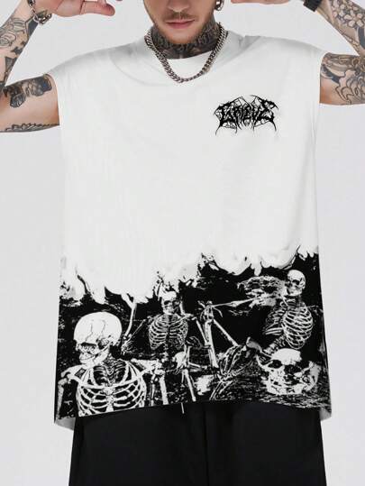 Street Life Men's Gothic Printed Sleeveless Tank Top, Suitable For Daily Wear In Spring And Summer