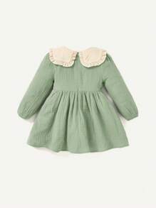 Cozy Pixies 女嬰拼接領娃娃裙 - 綠色 - 查看 2