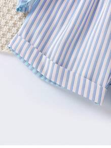 SHEIN 青少女條紋印花襯衫＆短褲＆腰包組 - 彩色 - 查看 4