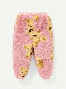 Cozy Pixies 嬰女熊圖案圓領長袖絨毛運動衫和厚褲套裝 - 彩色 - 查看 4