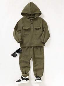 SHEIN Sweat-shirt À Capuche À Poche À Rabat Pour Jeune Garçon Et Pantalon De Jogging