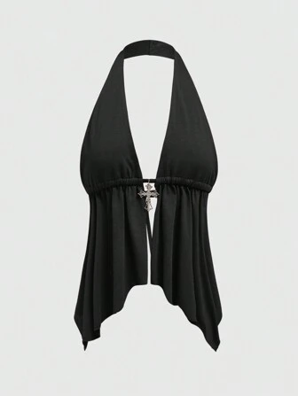 Goth Y2K Sexy Lady Cross Pendant With Shiny Rhinestones For Chest Decoration Women Backless Neck Hanging Strap