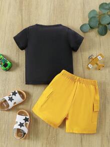 Summer 2pcs/Set Baby Boys' Mexican Cactus Cartoon Short Sleeve Tee & Shorts Outfit - Multicolor - View 2