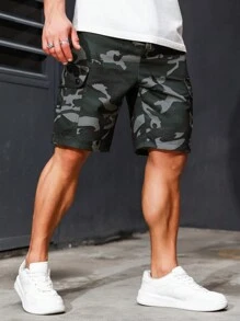 Manfinity LEGND 男士時尚迷彩印花短褲 - 黑色 - 查看 5