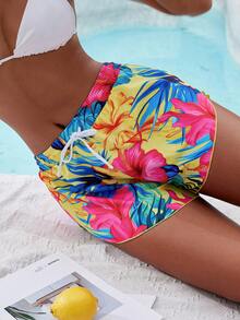 SHEIN Swim Women Summer Beach Flower Printed Casual Shorts - Multicolor - View 4
