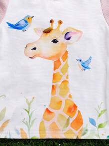 Baby Boy Multiple Piece Set: Short Sleeve Cartoon Giraffe Printed T-Shirt And Casual Shorts