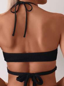 SHEIN Swim Conjunto de bikini de dos piezas con diseño de tirantes halter, para verano y playa - Negro - Ver 7
