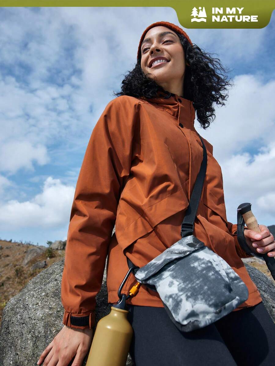 In My Nature Women's Zip Front Drawstring Hooded Outdoor Raincoat Jacket - Coffee Brown - View 1