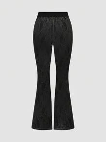 SHEIN Unity Quần ống loe ren trơn đơn giản mùa xuân/hè dành cho nữ - màu đen - Xem 2