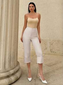 SHEIN Essnce Women Spring/Summer Casual Rolled Hem Cropped Suit Pants