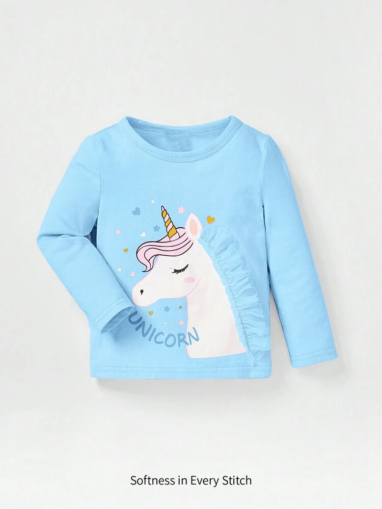 Baby Girl Letter Unicorn Print Tee