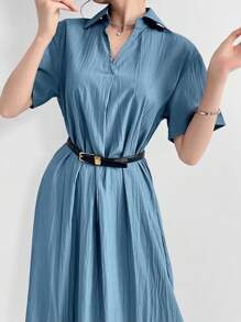 Mulvari Sommerkleid mit Kurzarm und Umlegekragen Einfarbig