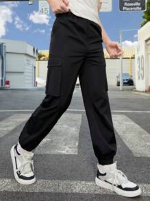 2pcs/Set Teen Boy Casual Workwear Woven Pants - Black - View 5