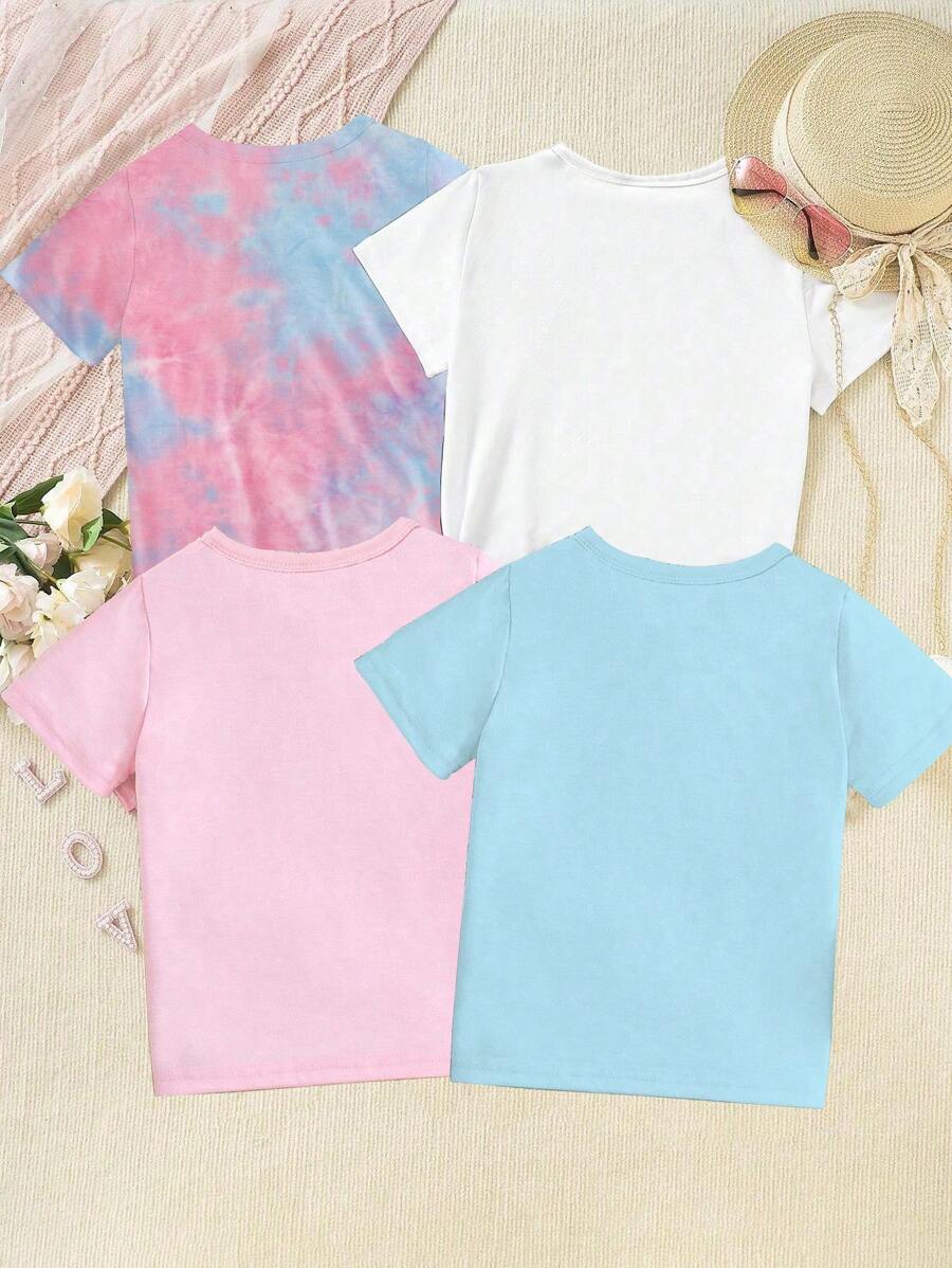 Kaos Anak Perempuan Muda Simpul Geometris Hati Huruf Slogan Casual - MultiWarna - View 1