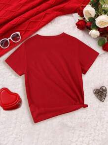 SHEIN 1件女童基督字母图案可爱印花短袖T恤