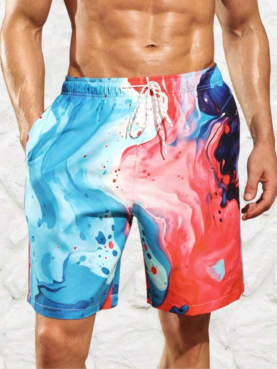 Surfspeed Men's All-Over Printed Drawstring Beach Shorts - Multicolor - View 1