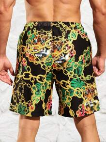 Surfspeed Men's Chain Pattern Drawstring Waist Beach Shorts - Multicolor - View 2