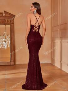 Faeriesty Faeriesty Elegant Spaghetti Strap Mermaid Evening Dress With Back Tie Detail - Perfect For Galas, Weddings, Red Carpet Events, Upscale Parties & Nightclubs