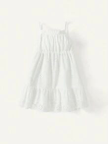 Cozy Pixies Baby Mädchen elegantes Spaghetti-Träger-Kleid mit Hohlsaum-Stickerei in uni