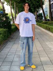 DAZY 男士時尚夏季字母和花卉印花T恤 - 白色 - 查看 8