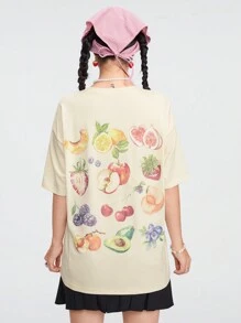 ROMWE Women Fashion Fruit Printed Drop Shoulder Oversize T-Shirt