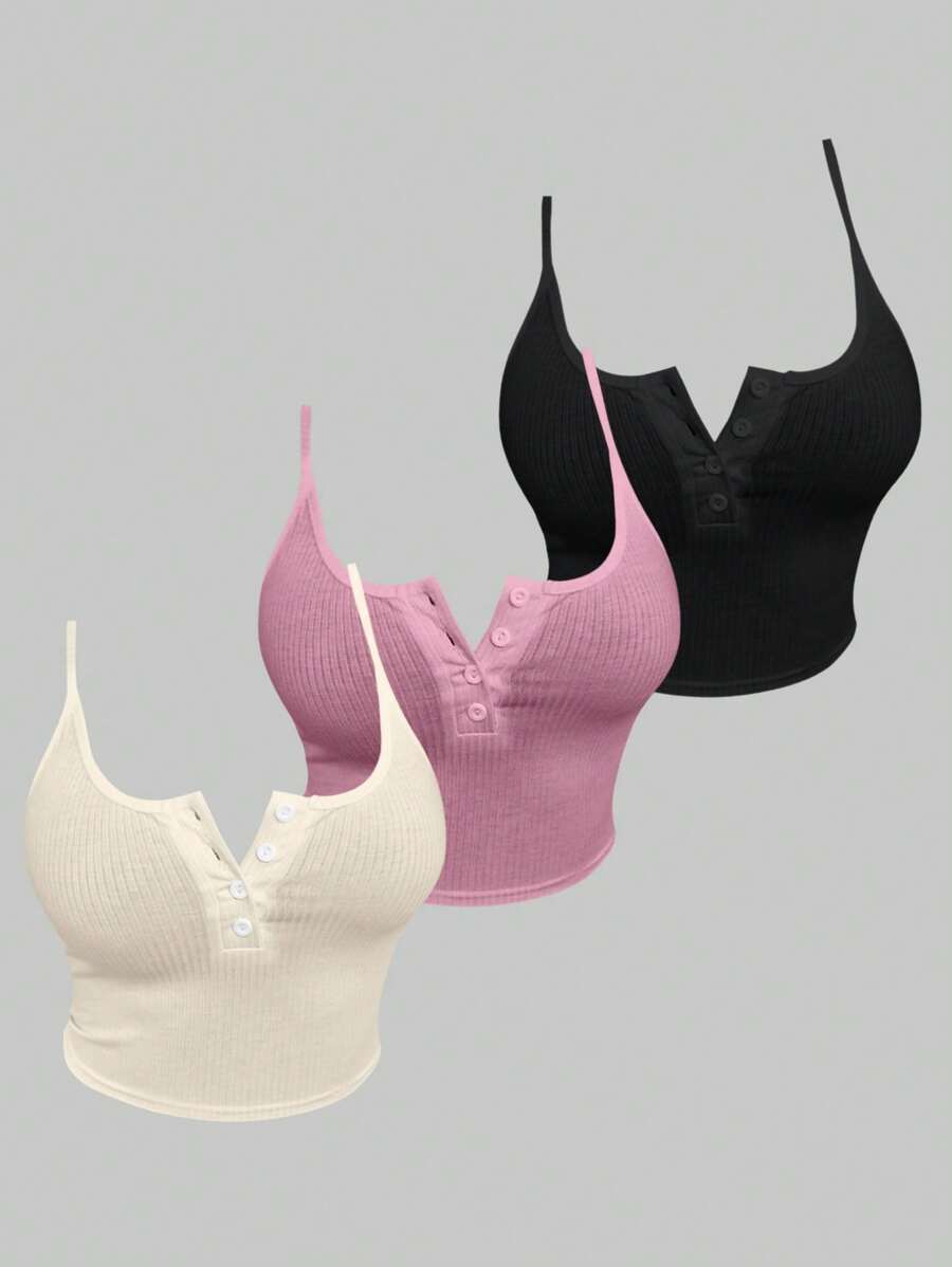 Zolique 女士夏季分鈕Cami細肩帶背心套裝，多種顏色可選