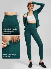 GLOWMODE 24" FeatherFit™-Sculpt Buttoned Leggings Corset Super High Rise Medium Impact Jogging Gym Training Daily